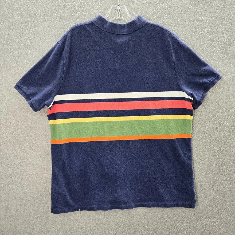 Ralph Lauren Men Polo Shirt Large Blue Striped‎ Collar Short Sleeve Cotton